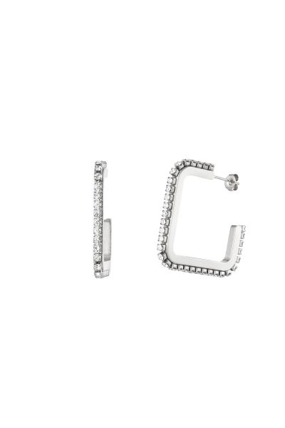 Earrings zircon square silver stainless steel