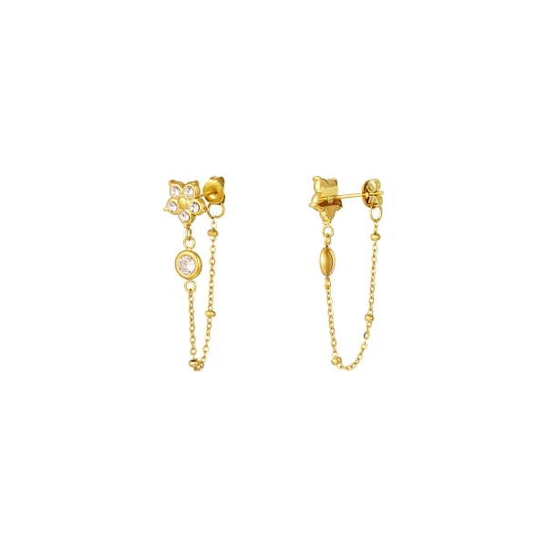 Zircon flower pendant earrings gold stainless steel