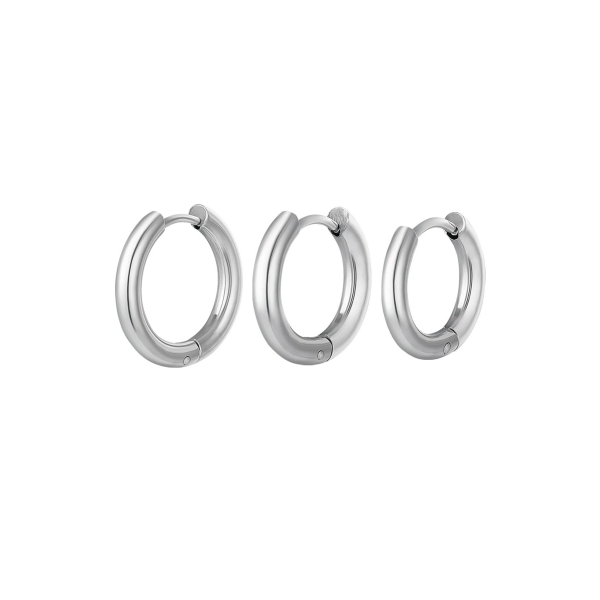 Creoles set 3 hoop earrings silver stainless steel