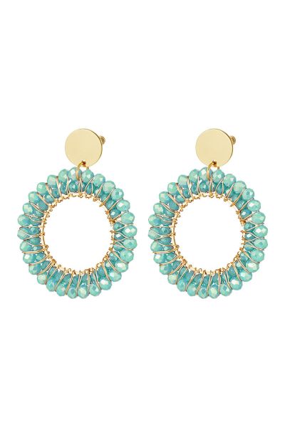 Earrings double layered beads light blue copper