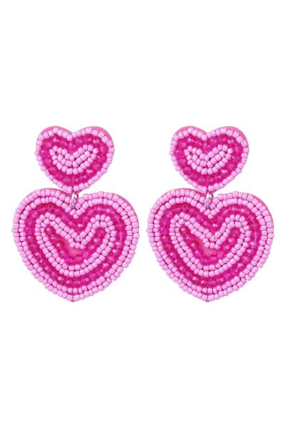 Earrings big hearts fuchsia glass