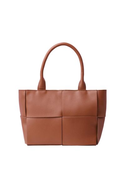 Woven look pu tote brown
