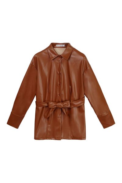 Blouse leather look brown m