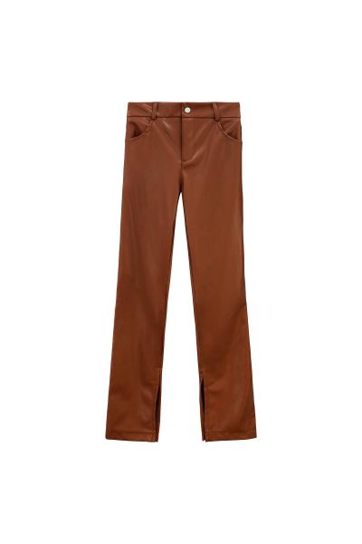 Pants leather look brown m