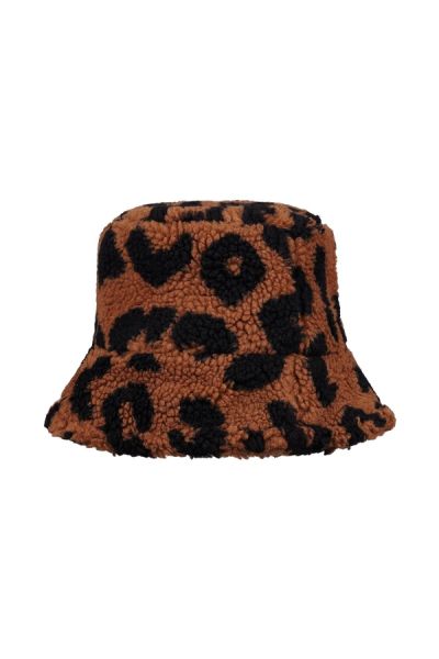 Bucket hat teddy leopard brown polyester one size