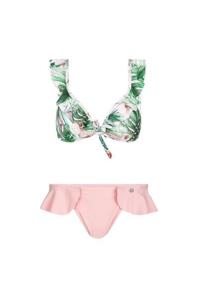Floral bikini with ruffles pink s