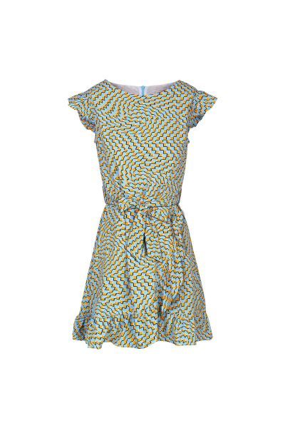 Vestido cruzado con estampado retro azul &amp; amarillo s