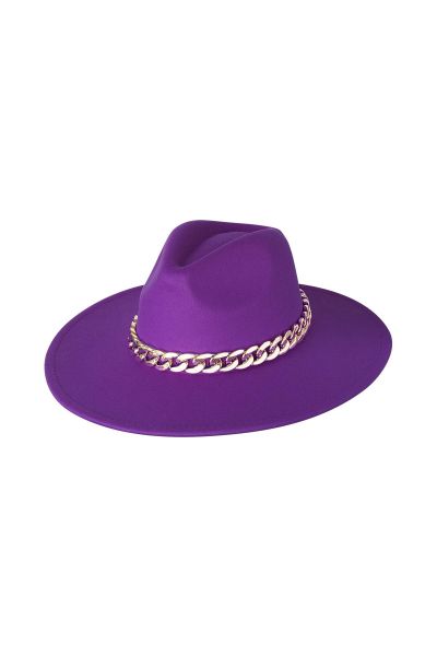 Fedora hat with chain purple polyester