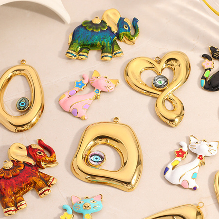 1 Piece DIY Devil's Eye Kitty Baby Elephant Stainless Steel Women‘s Pendants 2