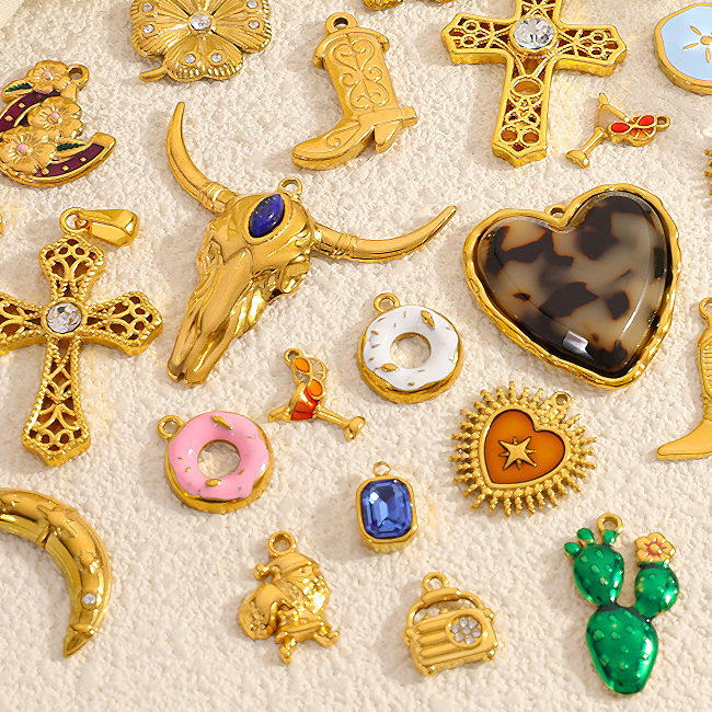 1 Piece DIY  Flower  Heart Cross Clover Plant  Boots Stainless Steel Unisex Pendants 2