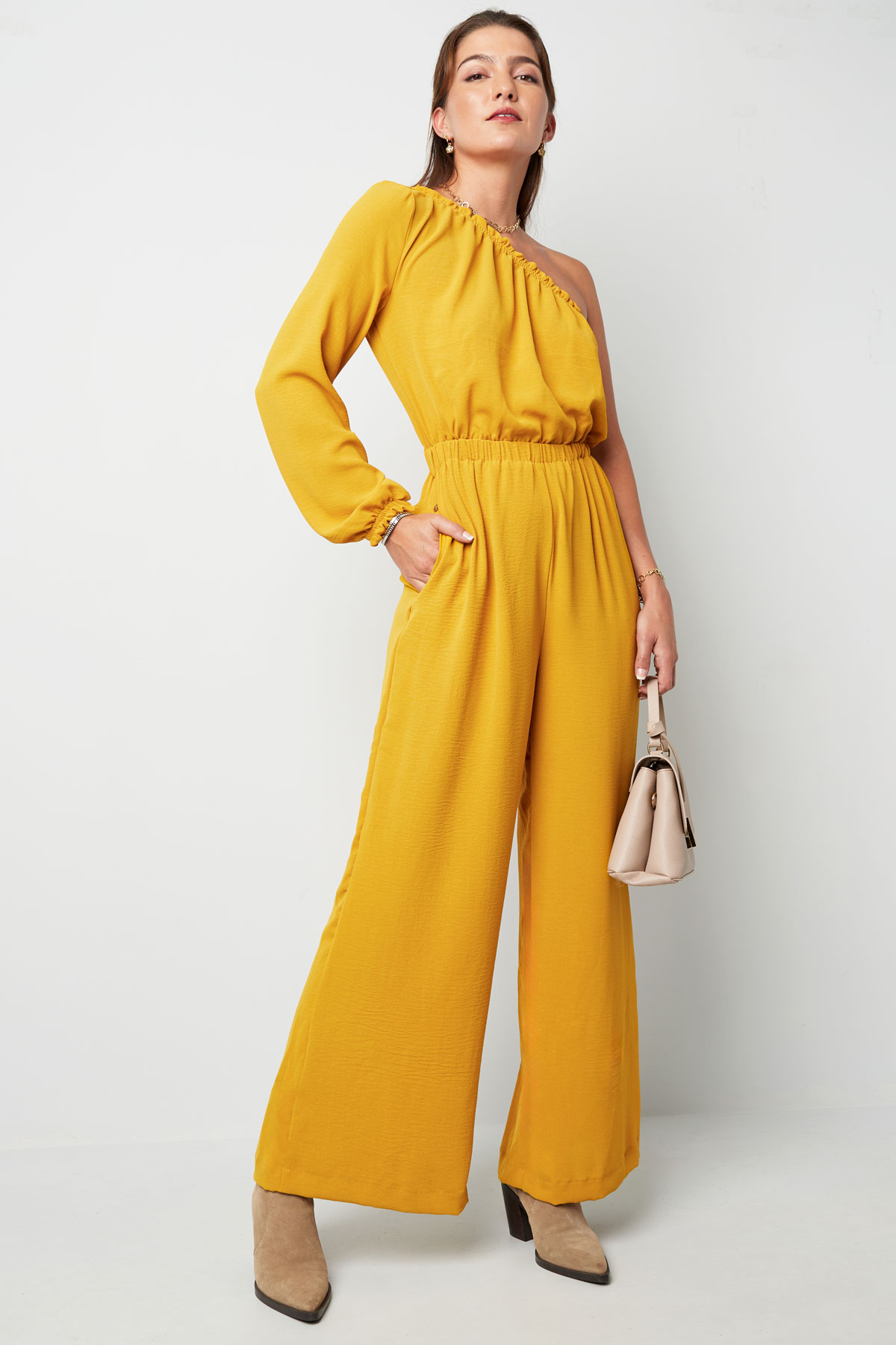 Jumpsuit one-shoulder - mustard yellow