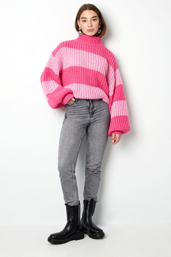 Caldo maglione a righe lavorato a maglia - rosa Immagine6