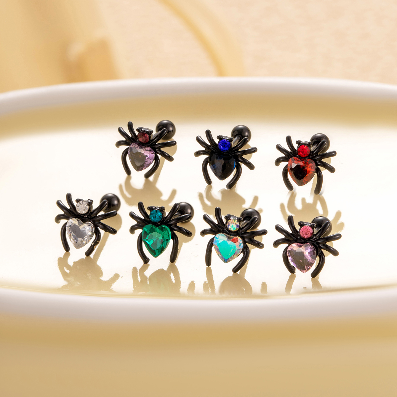 1 Piece Simple Series Classic Spider Titanium Steel Black Color Material Zircon Women's Stud Earrings h5 Picture2