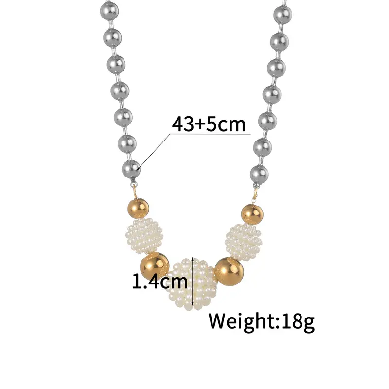 1 Piece Simple Casual Style Bead Shape Stainless Steel  Gold Color Unisex Beaded Necklaces h5 