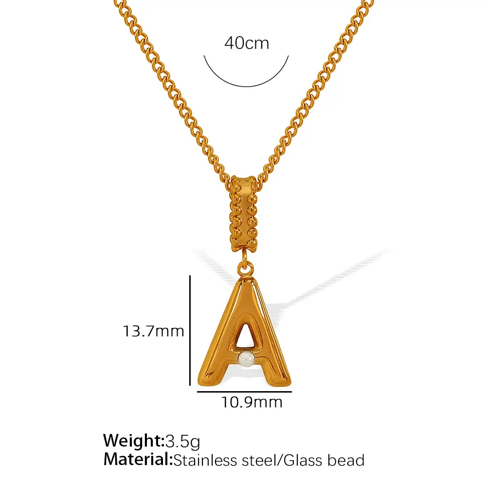 Gold color / 1 Piece Simple Series Casual Letter A Stainless Steel 18K Gold Color Plated Glass Women's Pendant Necklaces 