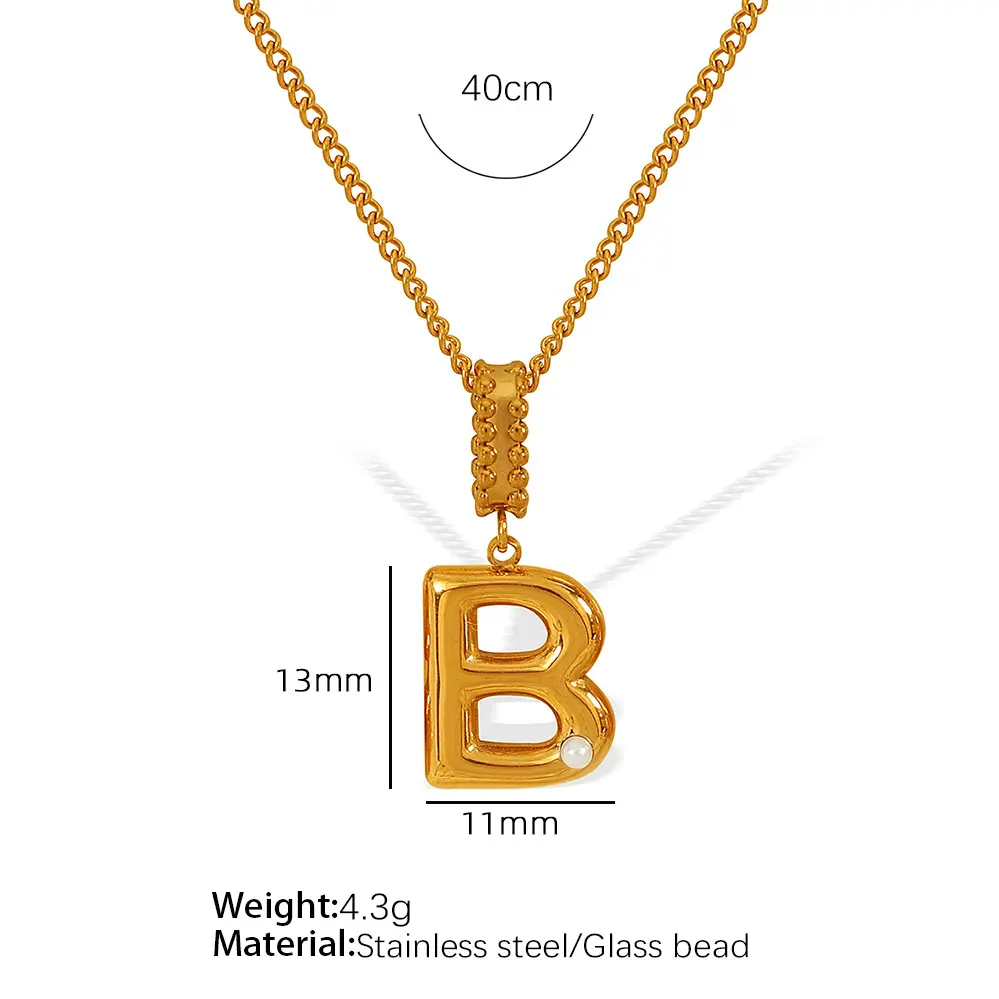 Gold color / 1 Piece Simple Series Casual Letter B Stainless Steel 18K Gold Color Plated Glass Women's Pendant Necklaces Picture2