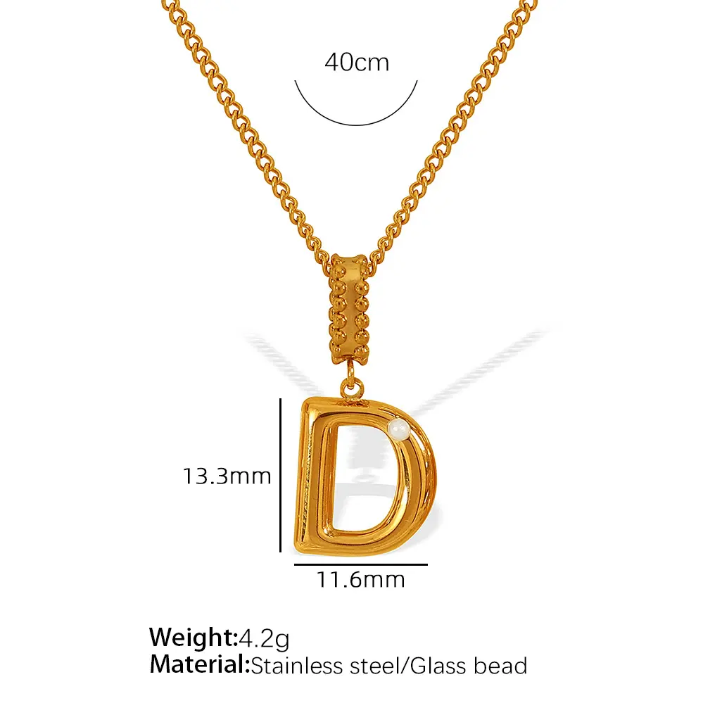 Gold color / 1 Piece Simple Series Casual Letter D Stainless Steel 18K Gold Color Plated Glass Women's Pendant Necklaces Picture4