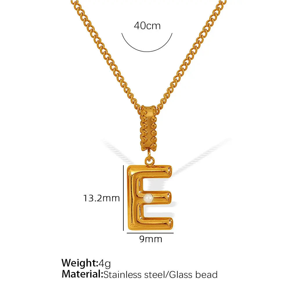 Gold color / 1 Piece Simple Series Casual Letter E Stainless Steel 18K Gold Color Plated Glass Women's Pendant Necklaces Picture5