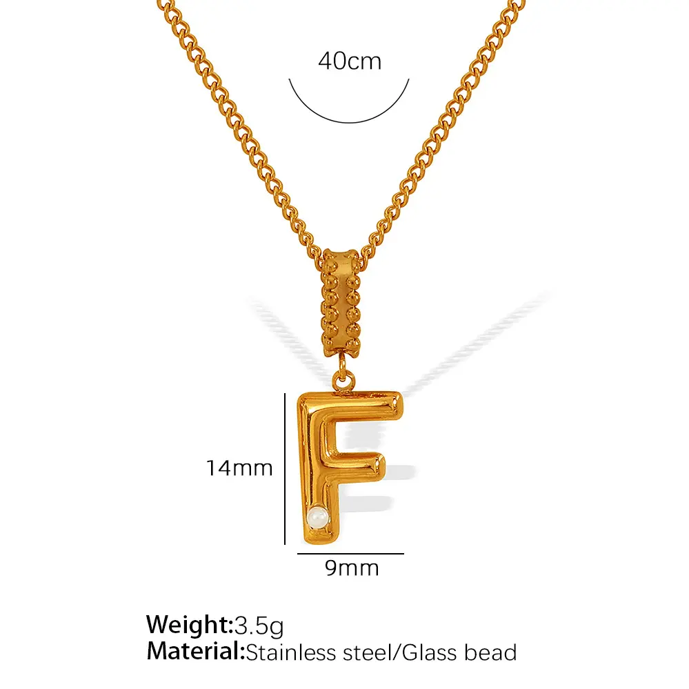 Gold color / 1 Piece Simple Series Casual Letter F Stainless Steel 18K Gold Color Plated Glass Women's Pendant Necklaces Picture6