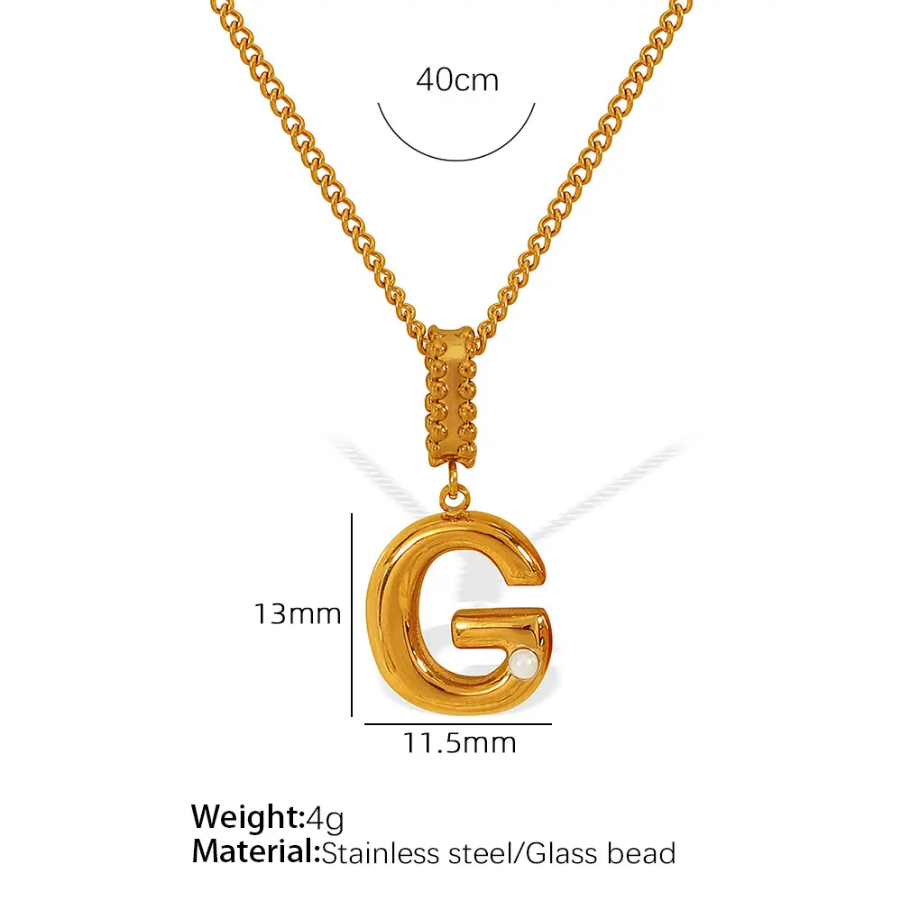 Gold color / 1 Piece Simple Series Casual Letter G Stainless Steel 18K Gold Color Plated Glass Women's Pendant Necklaces Picture7