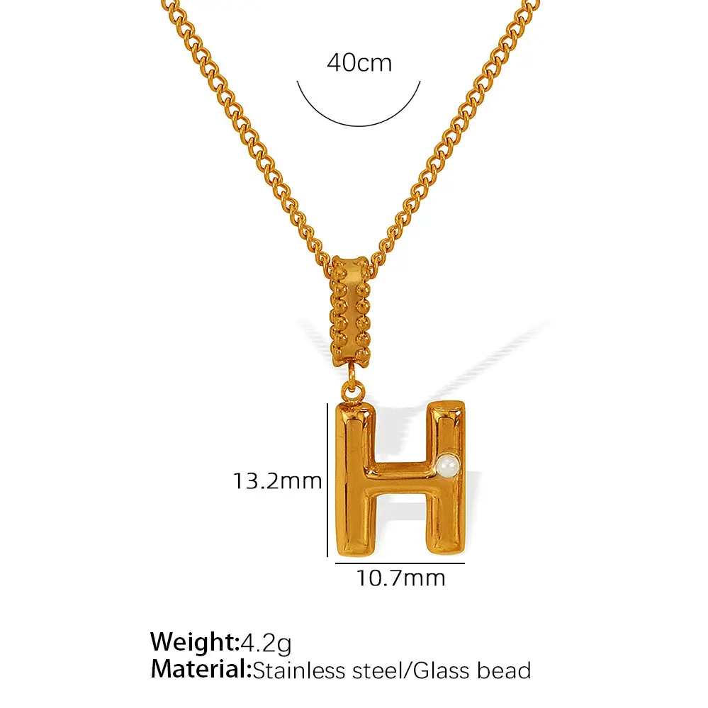 Gold color / 1 Piece Simple Series Casual Letter H Stainless Steel 18K Gold Color Plated Glass Women's Pendant Necklaces Picture8