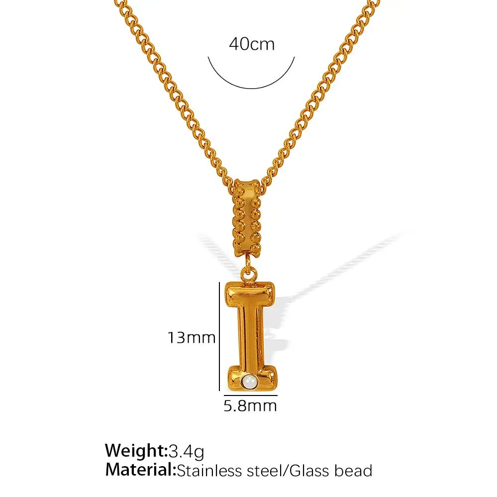 Gold color / 1 Piece Simple Series Casual Letter I Stainless Steel 18K Gold Color Plated Glass Women's Pendant Necklaces Picture9