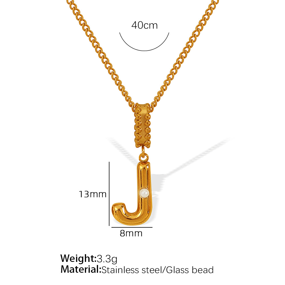 Gold color / 1 Piece Simple Series Casual Letter J Stainless Steel 18K Gold Color Plated Glass Women's Pendant Necklaces Picture10