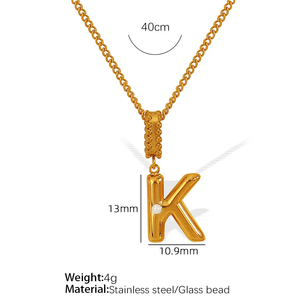 Gold color / 1 Piece Simple Series Casual Letter K Stainless Steel 18K Gold Color Plated Glass Women's Pendant Necklaces Picture11