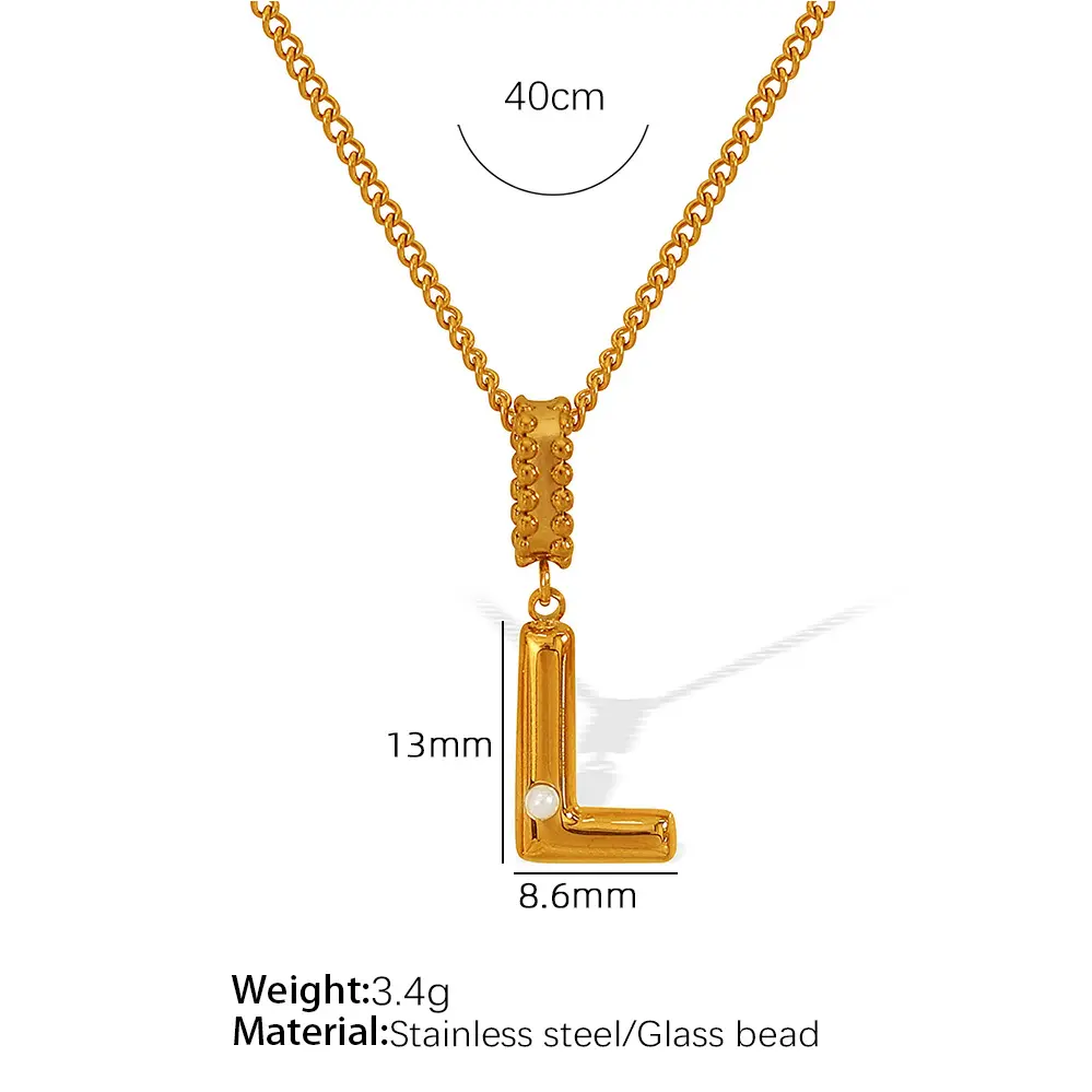 Gold color / 1 Piece Simple Series Casual Letter L Stainless Steel 18K Gold Color Plated Glass Women's Pendant Necklaces Picture12