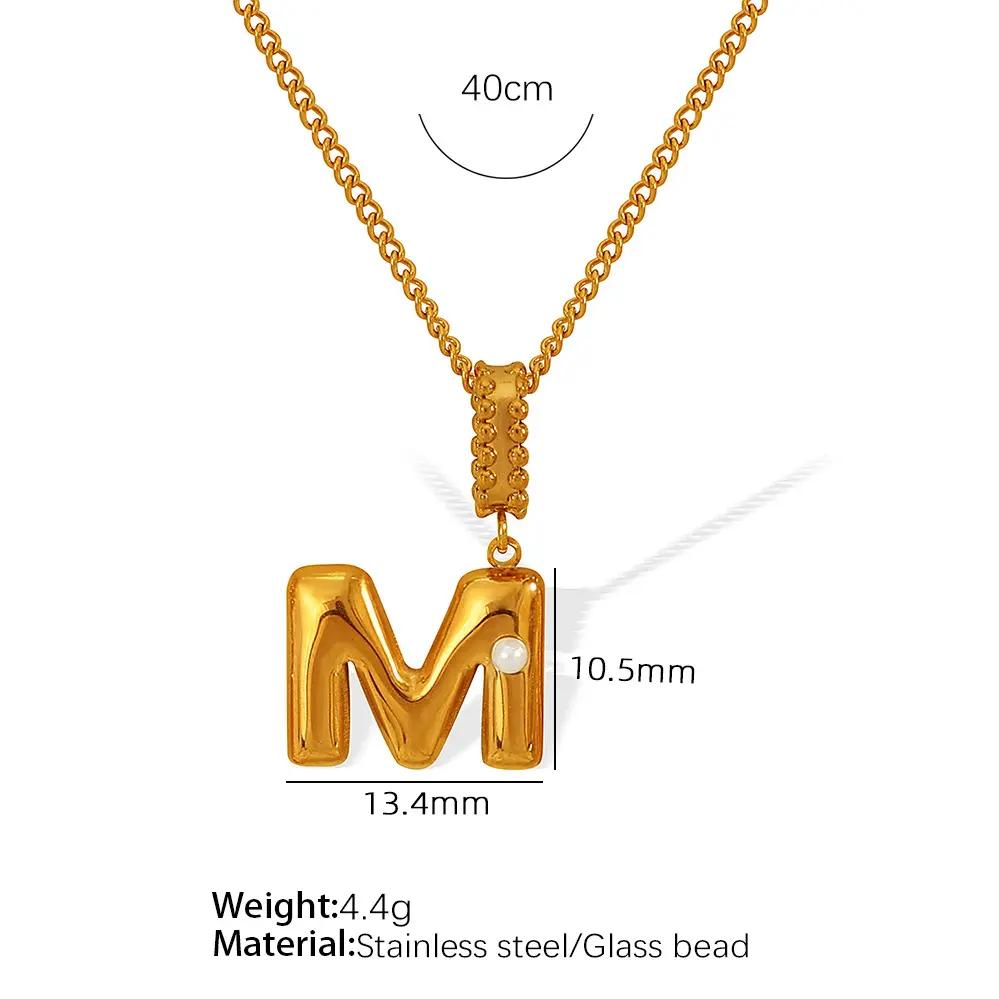 Gold color / 1 Piece Simple Series Casual Letter M Stainless Steel 18K Gold Color Plated Glass Women's Pendant Necklaces Picture13