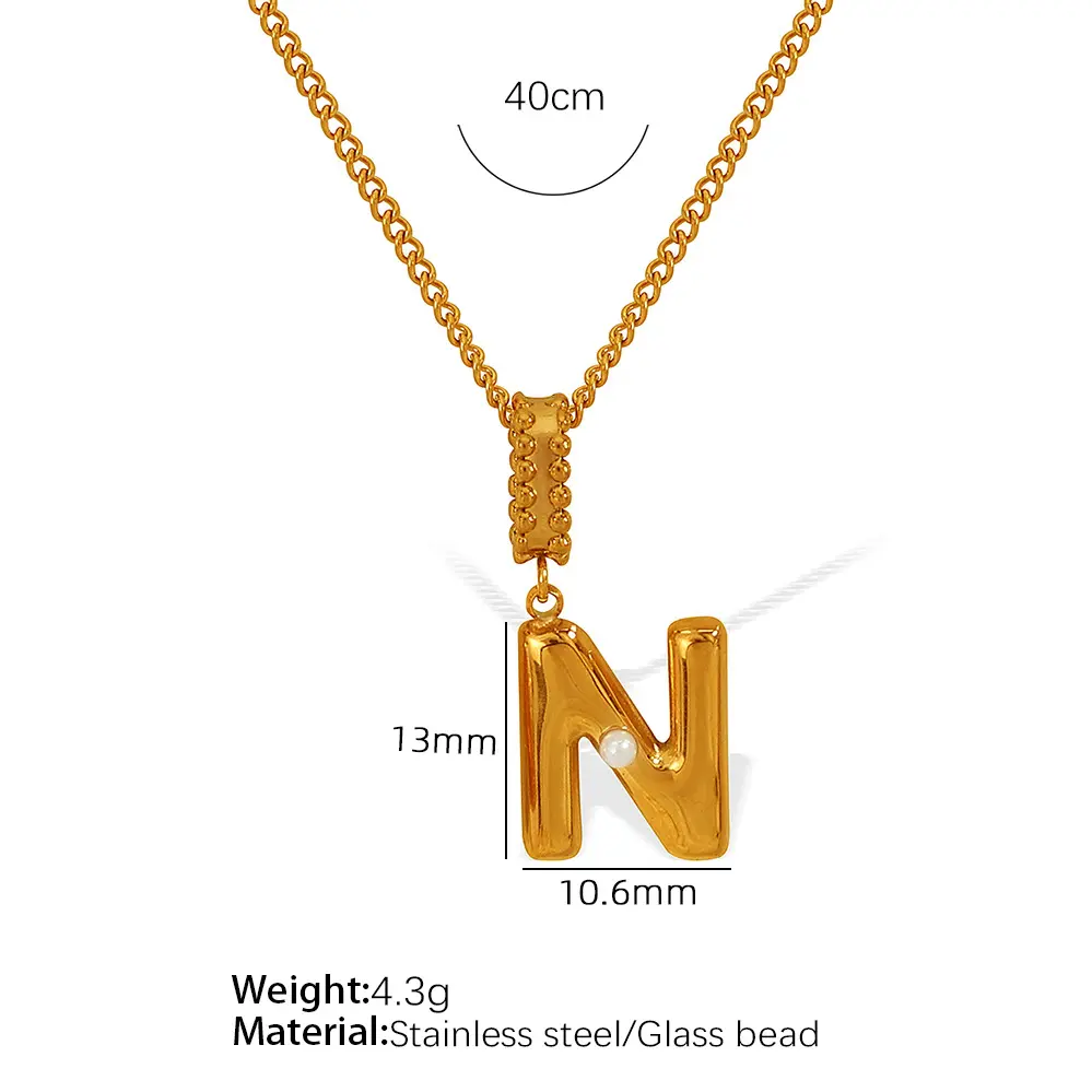 Gold color / 1 Piece Simple Series Casual Letter N Stainless Steel 18K Gold Color Plated Glass Women's Pendant Necklaces Picture14