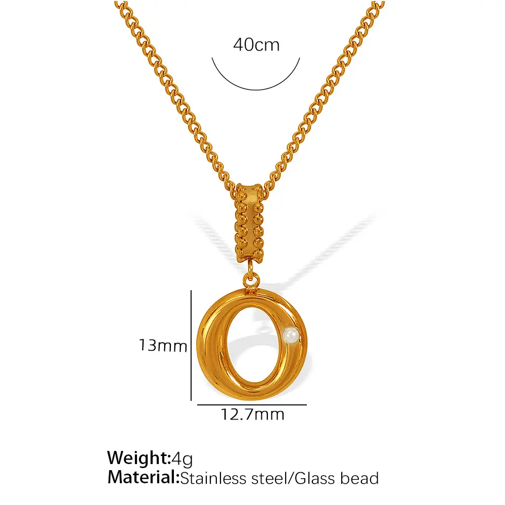 Gold color / 1 Piece Simple Series Casual Letter O Stainless Steel 18K Gold Color Plated Glass Women's Pendant Necklaces Picture15