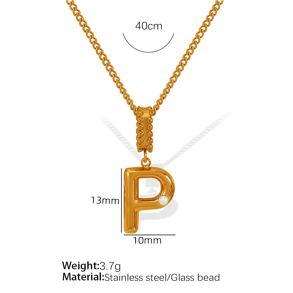 Gold color / 1 Piece Simple Series Casual Letter P Stainless Steel 18K Gold Color Plated Glass Women's Pendant Necklaces Picture16