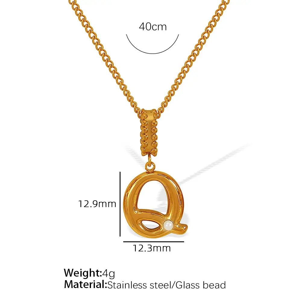 Gold color / 1 Piece Simple Series Casual Letter Q Stainless Steel 18K Gold Color Plated Glass Women's Pendant Necklaces Picture17