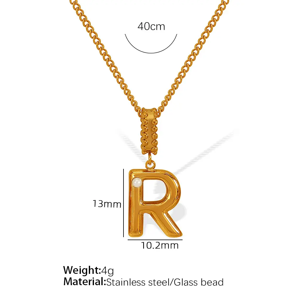 Gold color / 1 Piece Simple Series Casual Letter R Stainless Steel 18K Gold Color Plated Glass Women's Pendant Necklaces Picture18