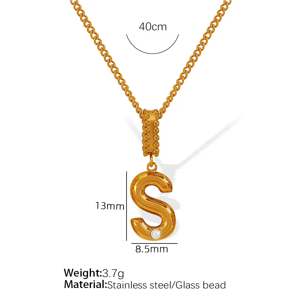 Gold color / 1 Piece Simple Series Casual Letter S Stainless Steel 18K Gold Color Plated Glass Women's Pendant Necklaces Picture19