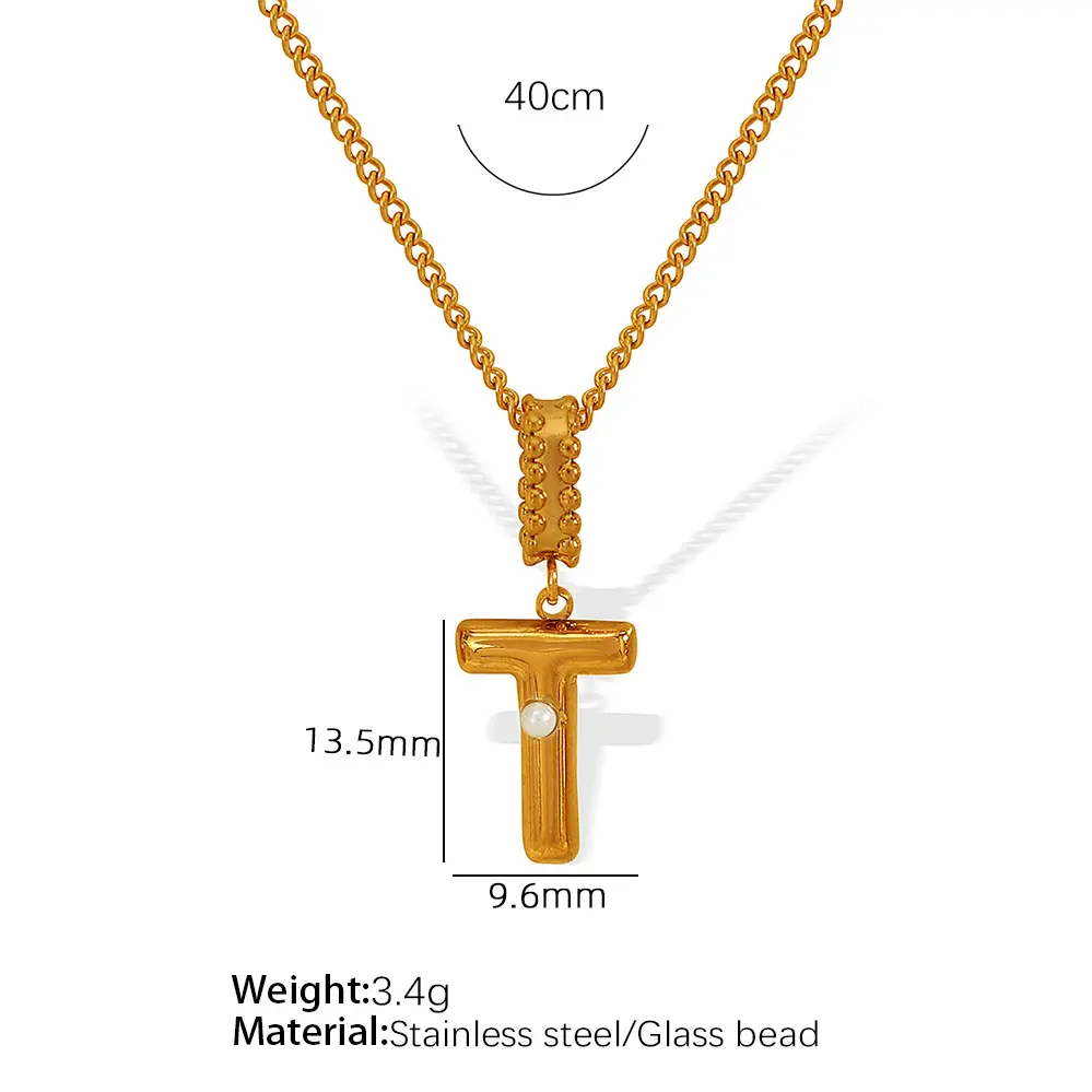 Gold color / 1 Piece Simple Series Casual Letter T Stainless Steel 18K Gold Color Plated Glass Women's Pendant Necklaces Picture20