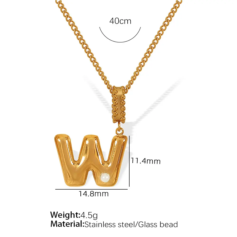 Gold color / 1 Piece Simple Series Casual Letter W Stainless Steel 18K Gold Color Plated Glass Women's Pendant Necklaces Picture23