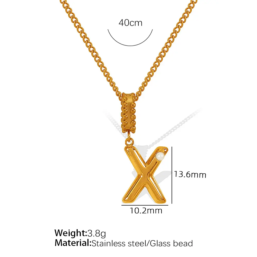 Gold color / 1 Piece Simple Series Casual Letter X Stainless Steel 18K Gold Color Plated Glass Women's Pendant Necklaces Picture24