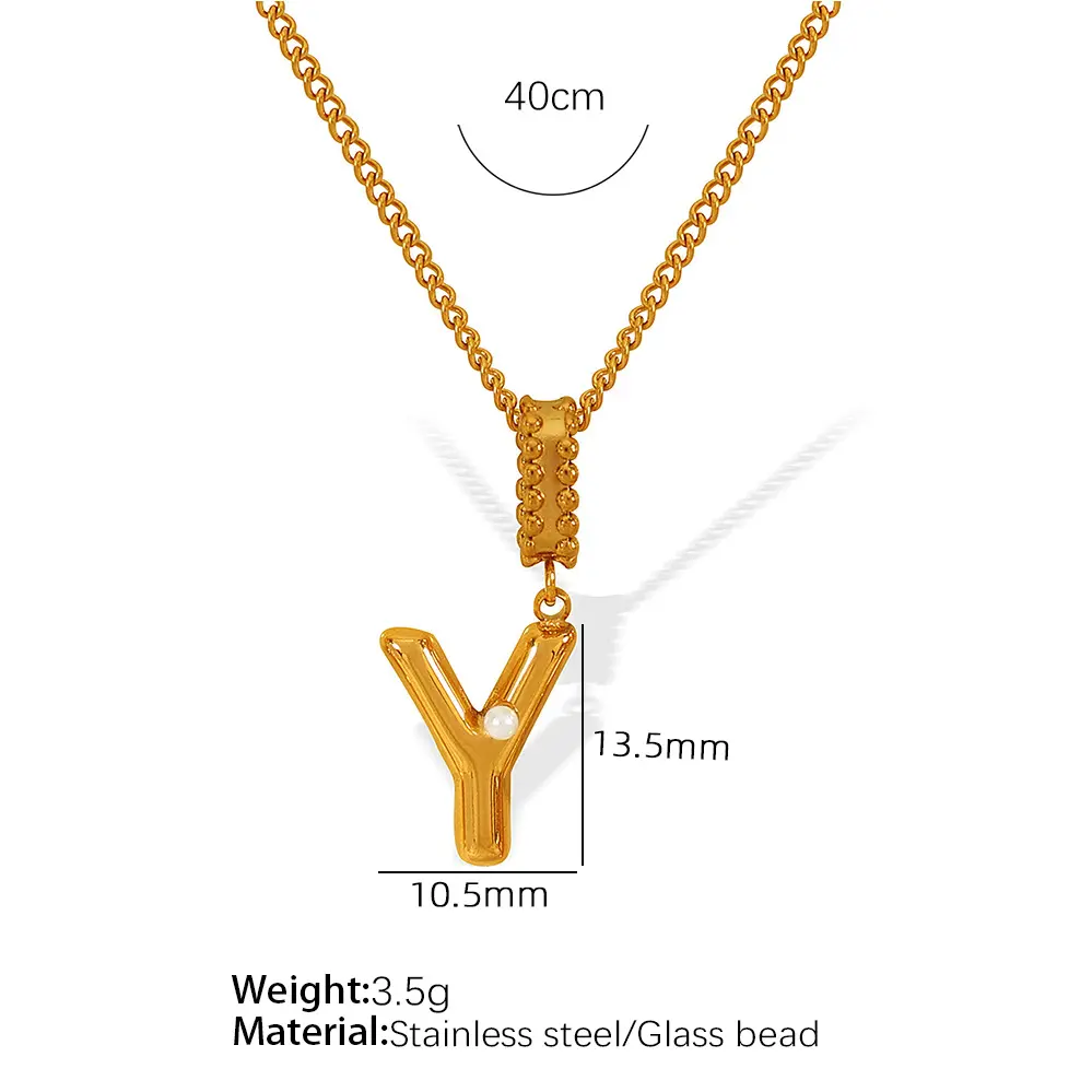 Gold color / 1 Piece Simple Series Casual Letter Y Stainless Steel 18K Gold Color Plated Glass Women's Pendant Necklaces Picture25