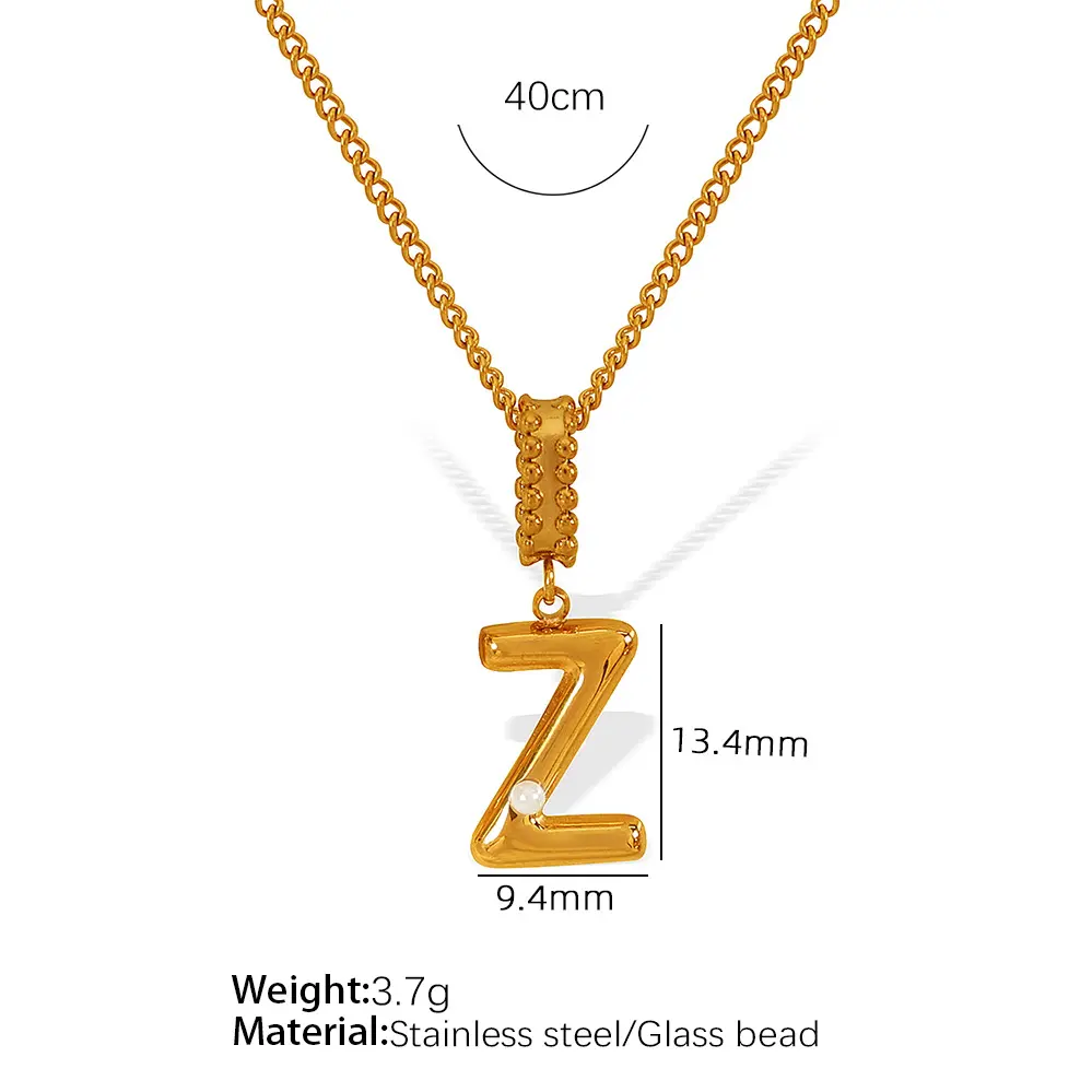 Gold color / 1 Piece Simple Series Casual Letter Z Stainless Steel 18K Gold Color Plated Glass Women's Pendant Necklaces Picture26