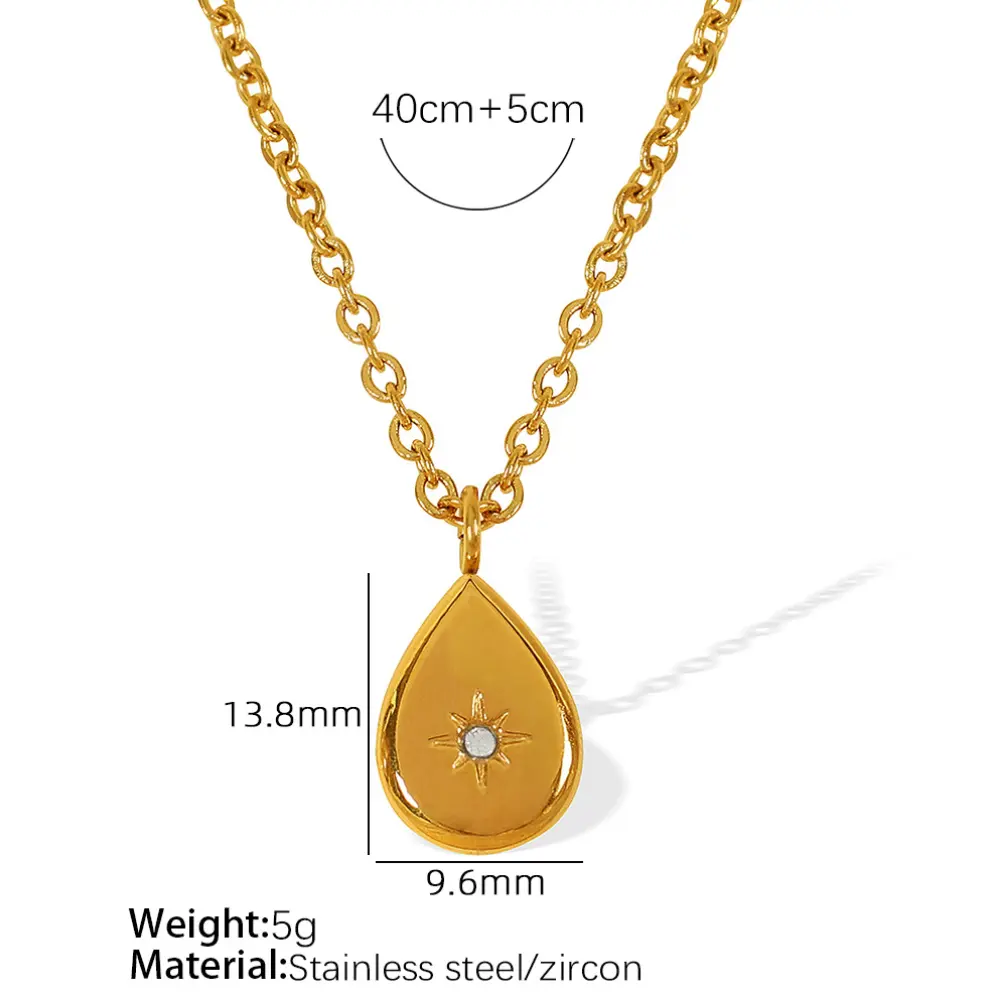 1 Piece Simple Series Retro Drop Stainless Steel 18K Gold Color Plated Zircon Women's Pendant Necklaces h5 