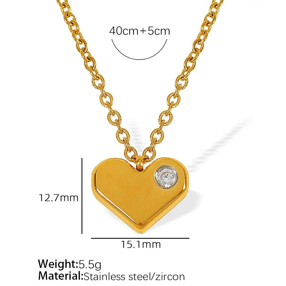 1 Piece Simple Series Retro Heart Stainless Steel 18K Gold Color Plated Zircon Women's Pendant Necklaces h5 