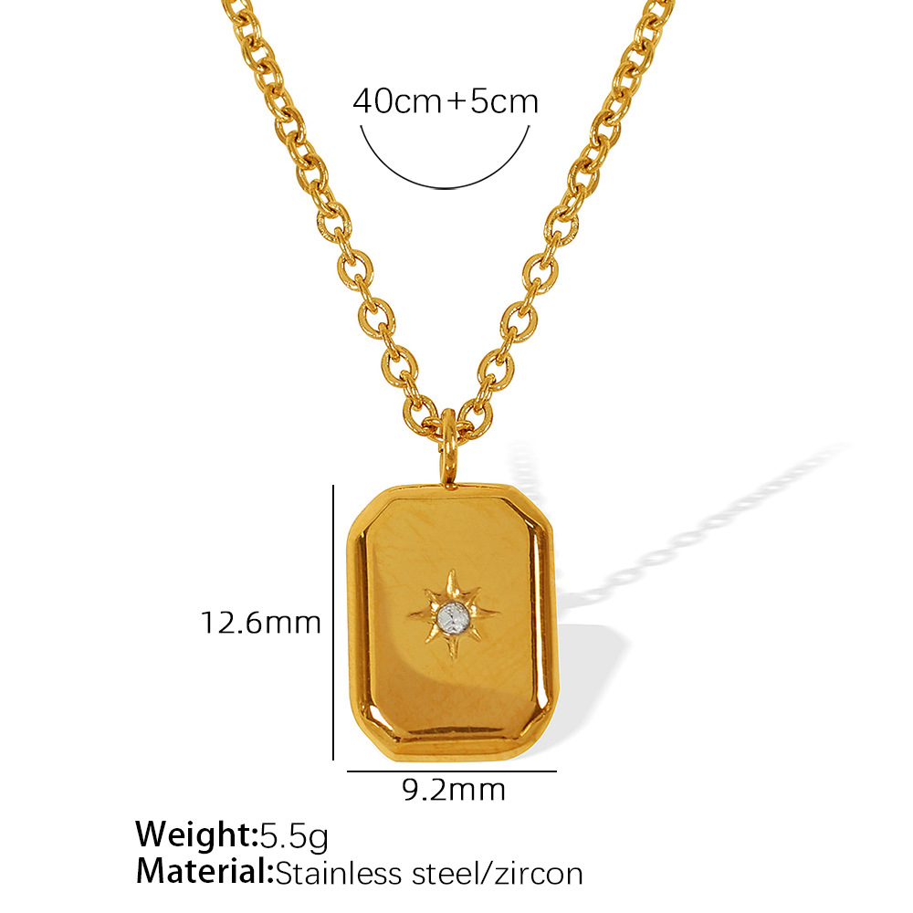 1 Piece Simple Series Retro Rectangle Stainless Steel 18K Gold Color Plated Zircon Women's Pendant Necklaces h5 