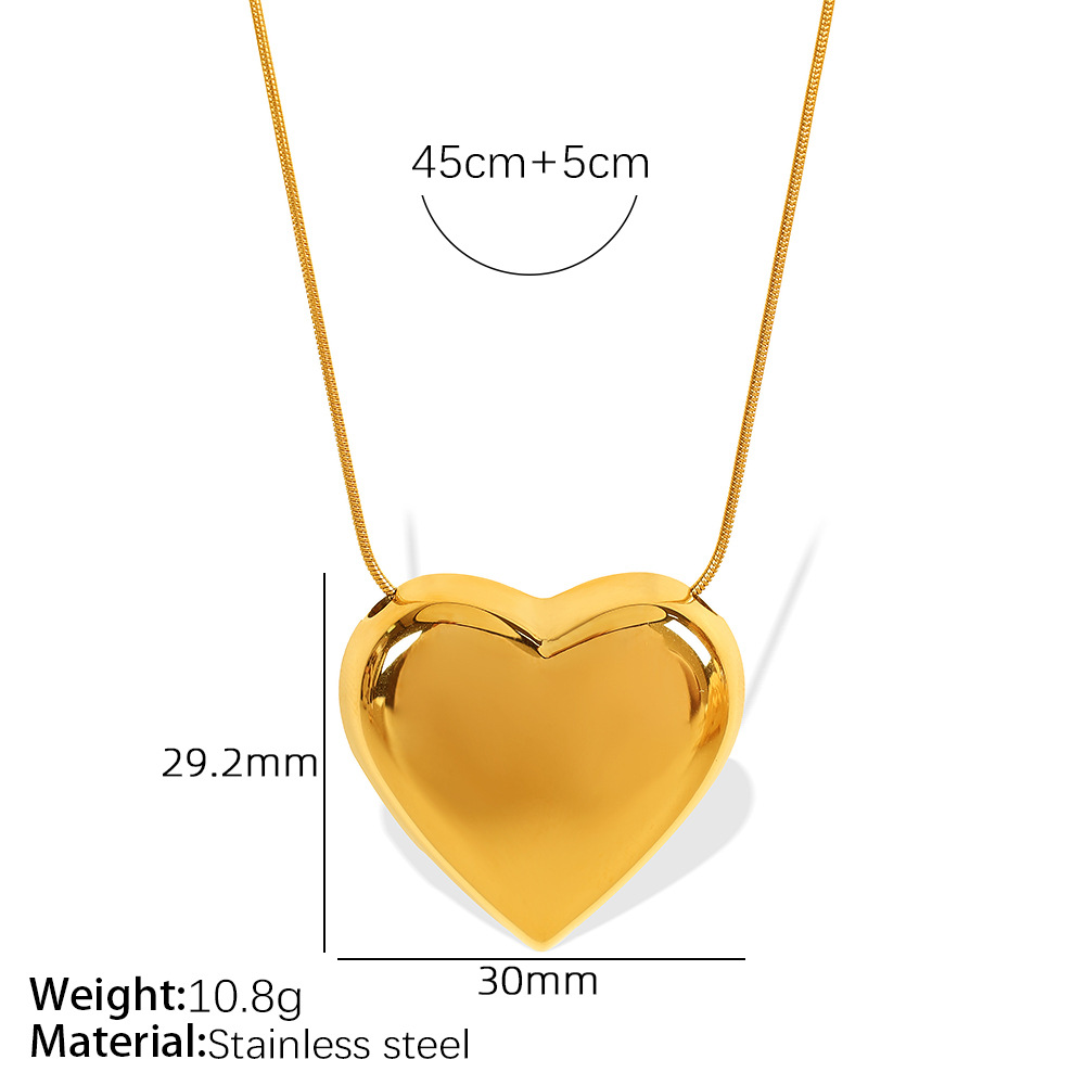 1 Piece Simple Series Simple Heart Stainless Steel 18K Gold Color Plated Women's Pendant Necklaces h5 