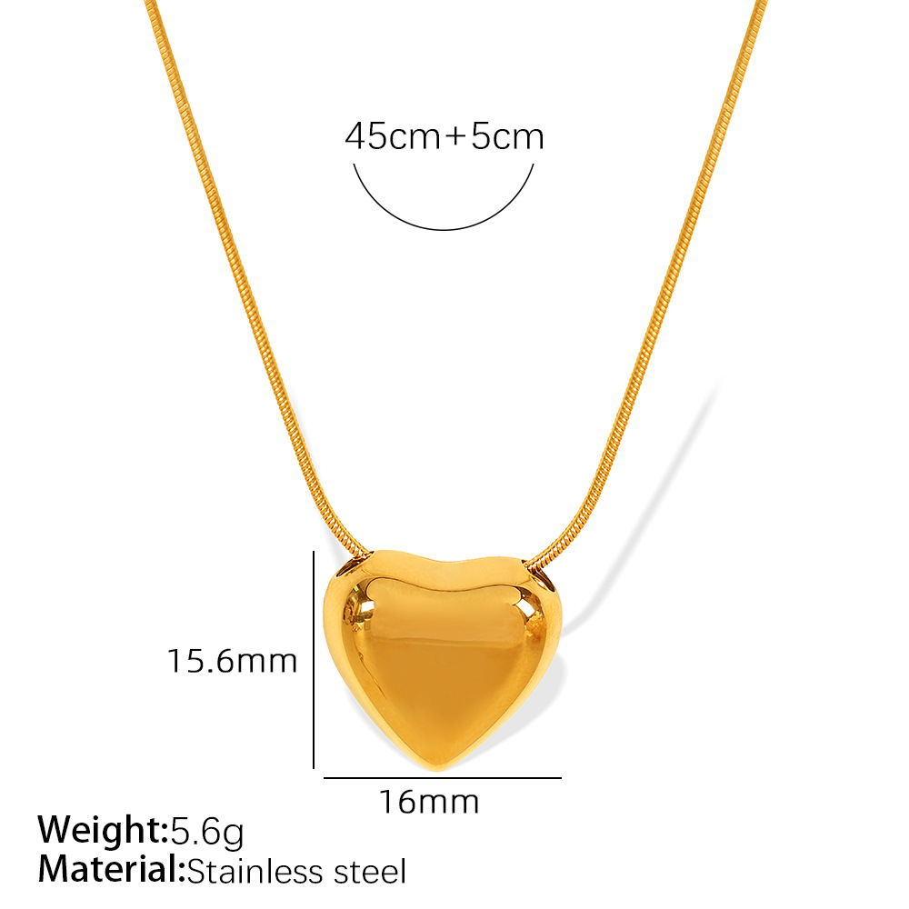 1 Piece Simple Series Simple Heart Stainless Steel  Gold Color Women's Pendant Necklaces 2