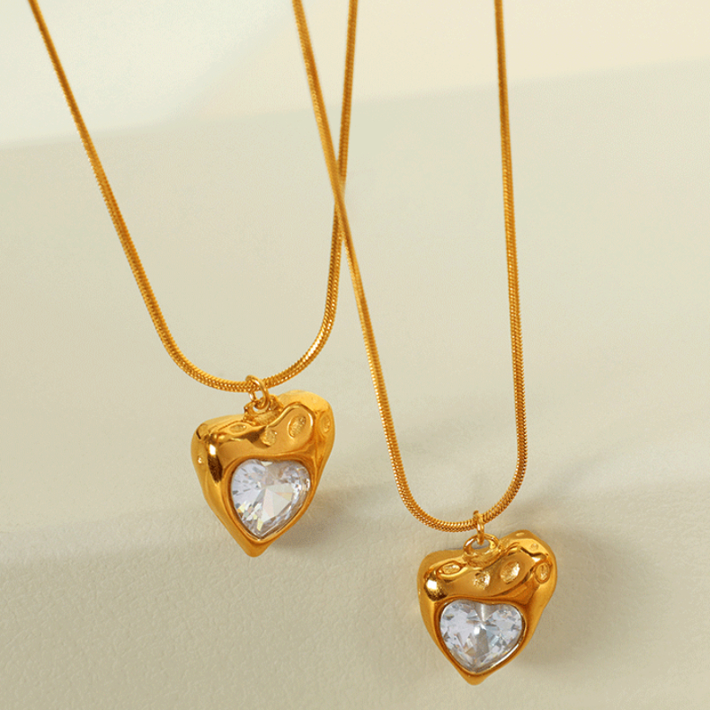 1 Piece Simple Series Retro Heart Stainless Steel  Gold Color Zircon Women's Pendant Necklaces h5 