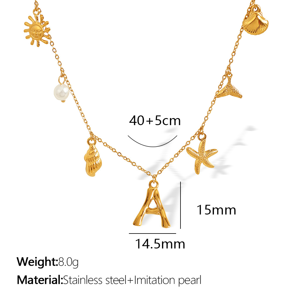 Gold color / 1 Piece Chic Series Vacation Letter A Stainless Steel 18K Gold Color Plated Women's Pendant Necklaces 