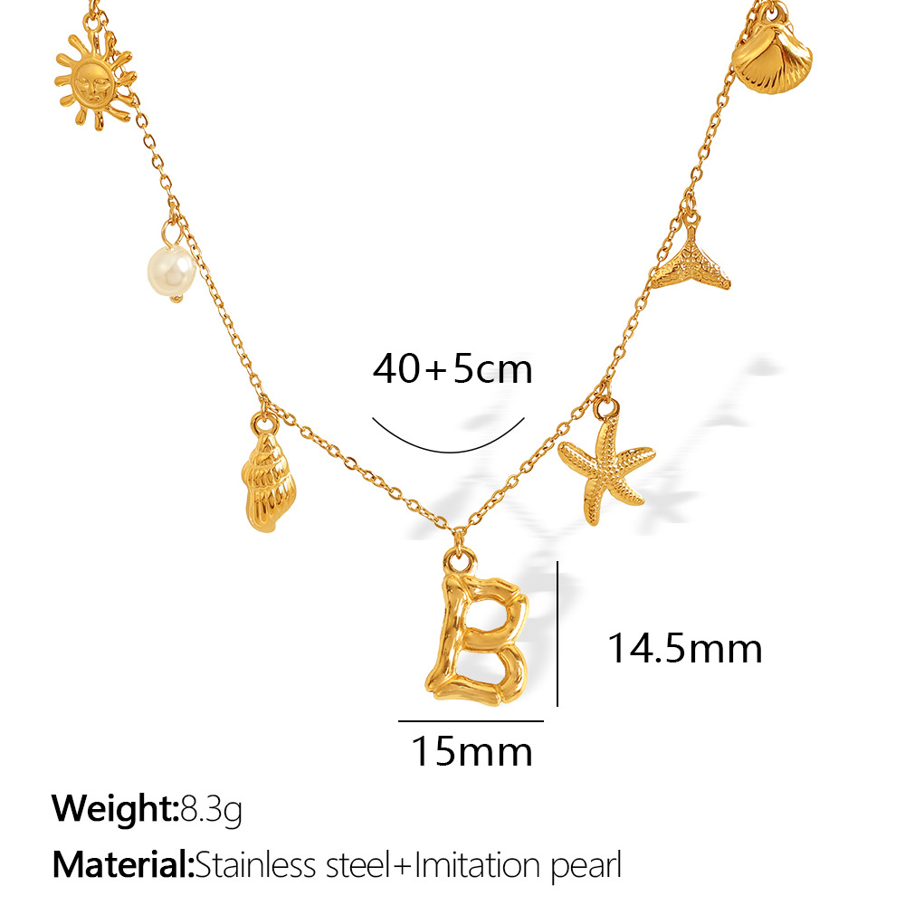 Gold color / 1 Piece Chic Series Vacation Letter B Stainless Steel 18K Gold Color Plated Women's Pendant Necklaces Picture2