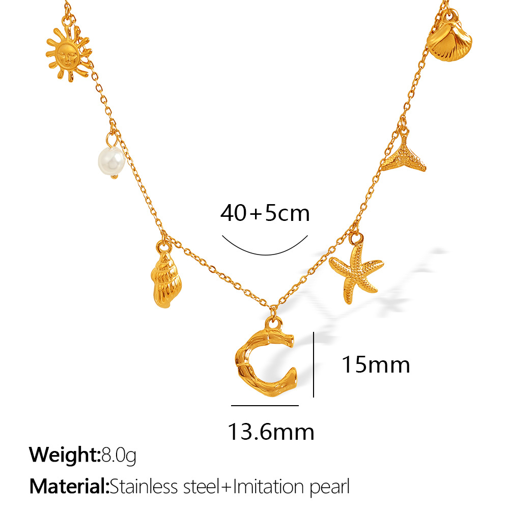 Gold color / 1 Piece Chic Series Vacation Letter C Stainless Steel 18K Gold Color Plated Women's Pendant Necklaces Picture3